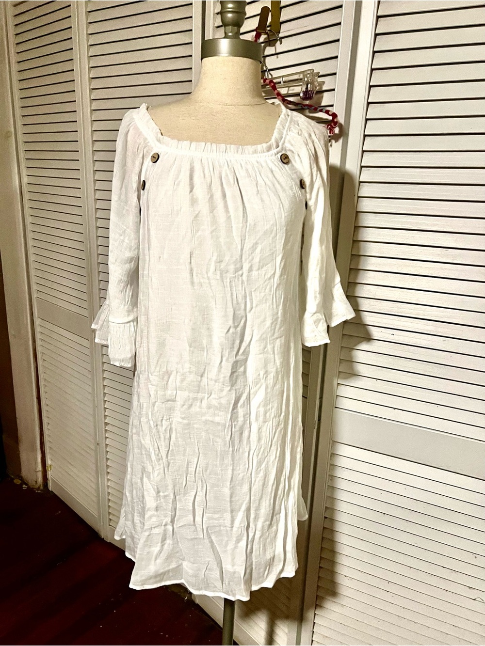 NAIF White Long-Sleeve Peasant Dress with Button Detail